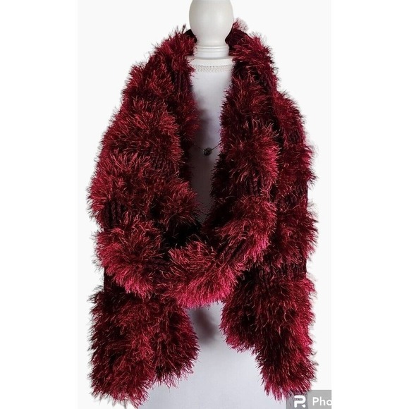 Handmade Burgundy Red Knit Shaggy/Fluffy Scarf Ling Made to Order. - Picture 8 of 12
